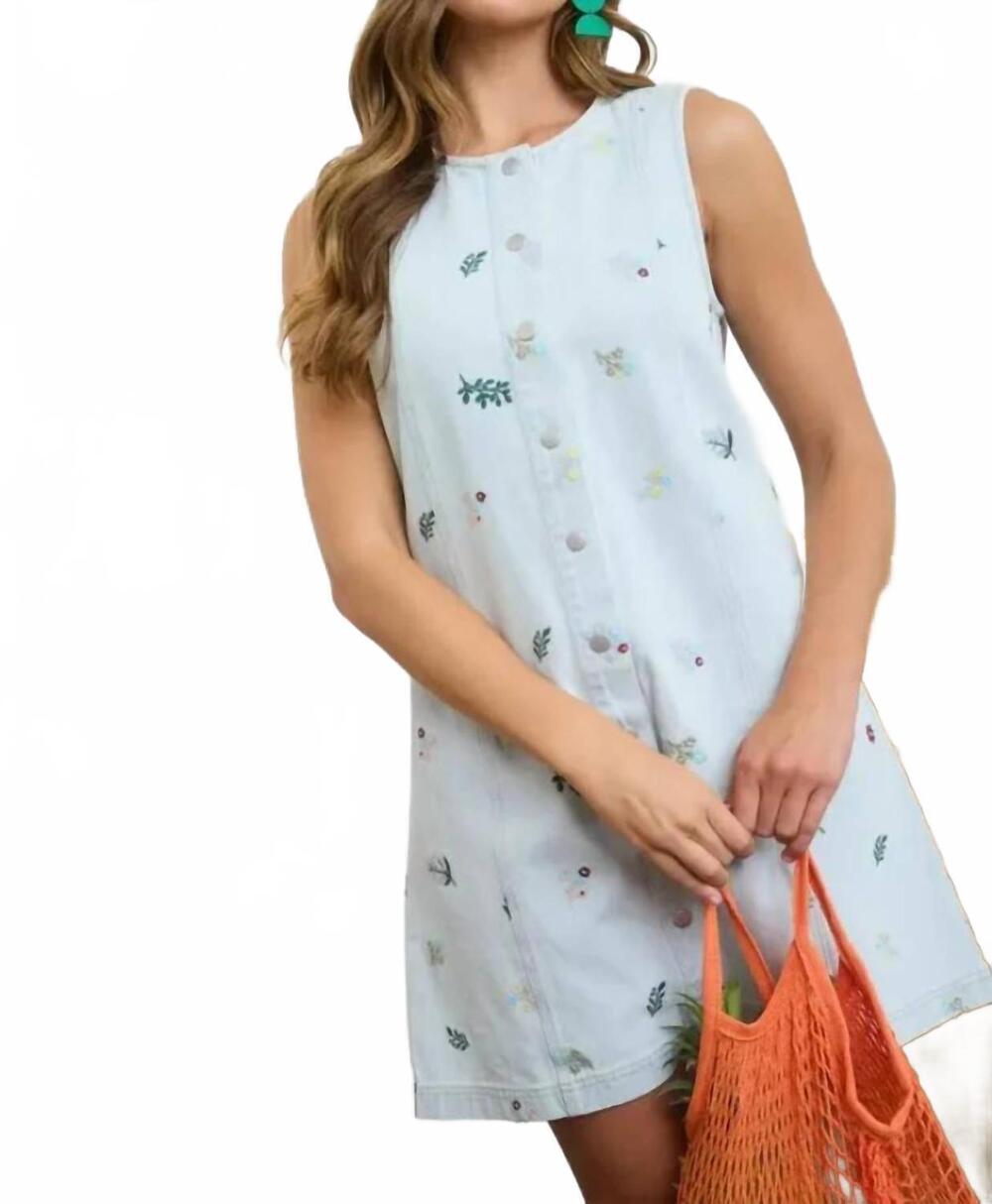 NEW BLU PEPPER embroidered floral dress in light denim
